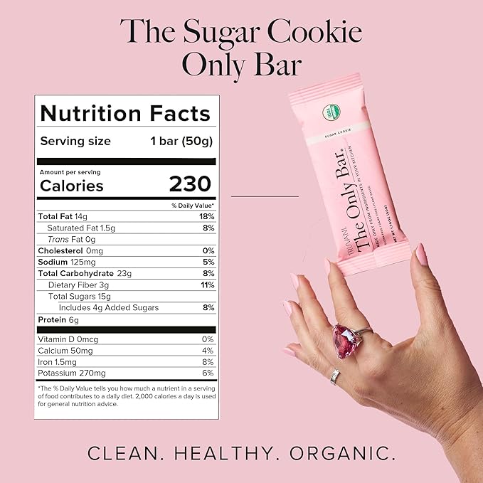 Truvani Plant Based Snack Bars | Sugar Cookie 12 Pack | 6g Protein | USDA Organic and Vegan | The Only Bar | Dairy, Soy, and Gluten Free | Individually Wrapped