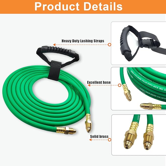 15FT Argon Gas Hose, Inert Gas Welding Hoses for MIG/TIG Welding Regulator，Argon/CO2 Flowmeter Regulator Hose, 5/8" UNF-18RH, NPT Fittings, Welding Accessories for MIG/TIG Welder