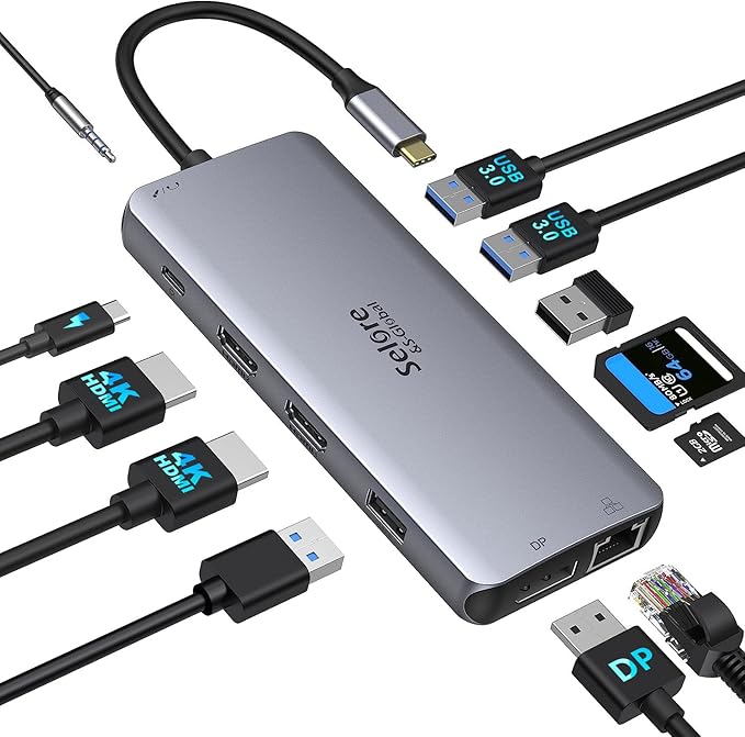 USB C Docking Station Dual Monitor,USB C to HDMI Adapter,Type C Hub Multiport Adapter with Displayport,100WPD USB3.0,SD/TF,Ethernet,3.5mm Audio,Laptop Docking Station for Dell/Hp/XPS/Surface.etc