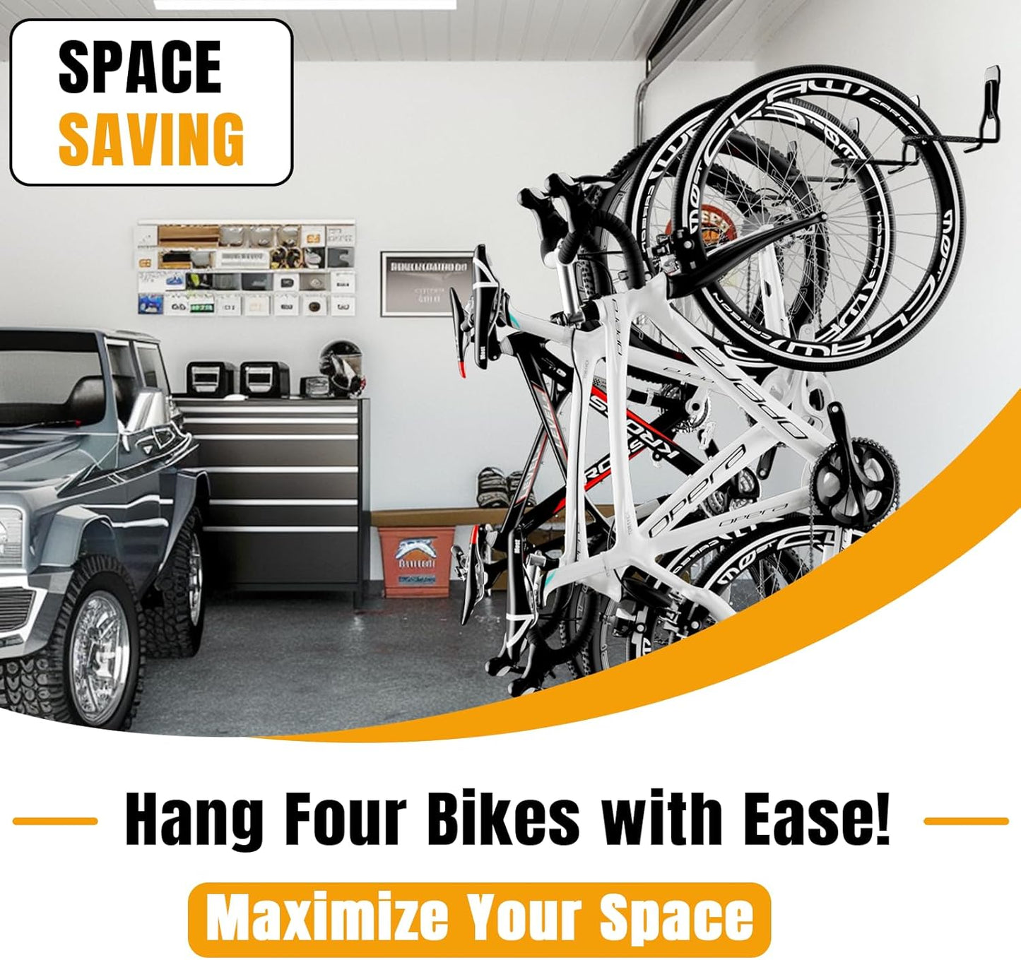 Wall Mount Bike Hooks Bike Hooks for Garage Vertical Bike Hanger for Indoor Use Heavy Duty with 8mm Thick Steel Frame 4PCS Storage System Black