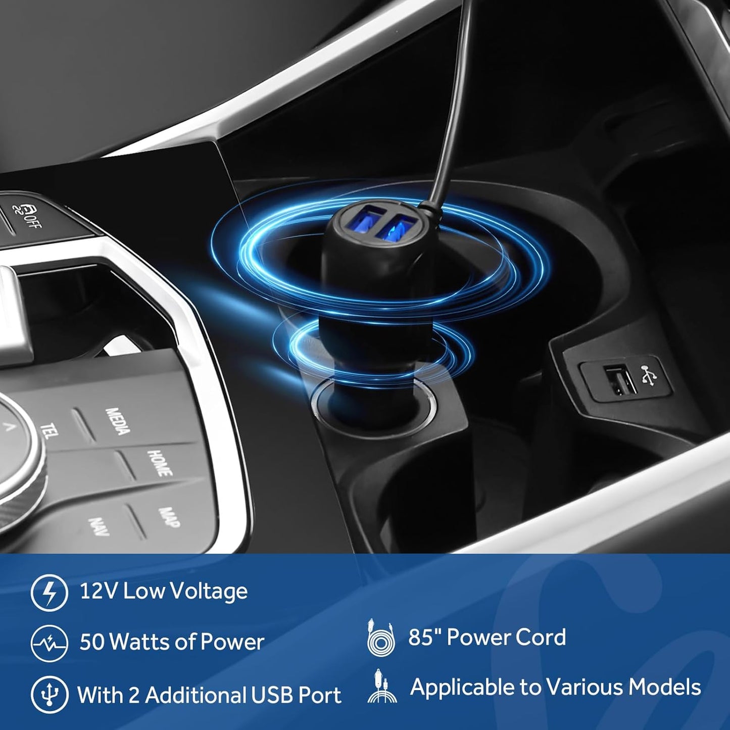 Sealy 12-Volt Heated Car Blanket with 2 USB Output Ports, 3 Heating Levels & 4 Hours Auto Off, Electric Blanket for Car, Truck, SUV, RV or Camping, Machine Washable, 59" X 43", Charcoal