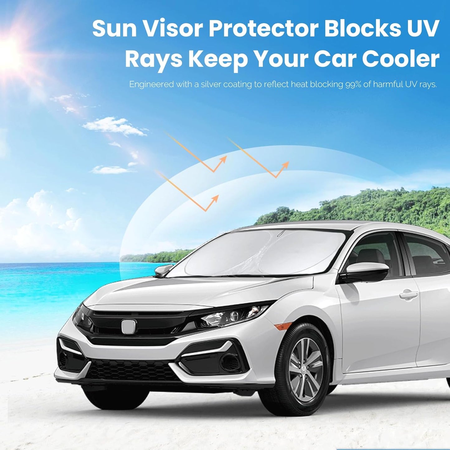 Custom Fit Civic Windshield Sunshade for 2016-2021 Honda Civic Accessories Front Window Shades Cover for Windshield Sun Visor Screen Protector 210T Reflective Blocks UV Rays Heat Damage Keep Cool