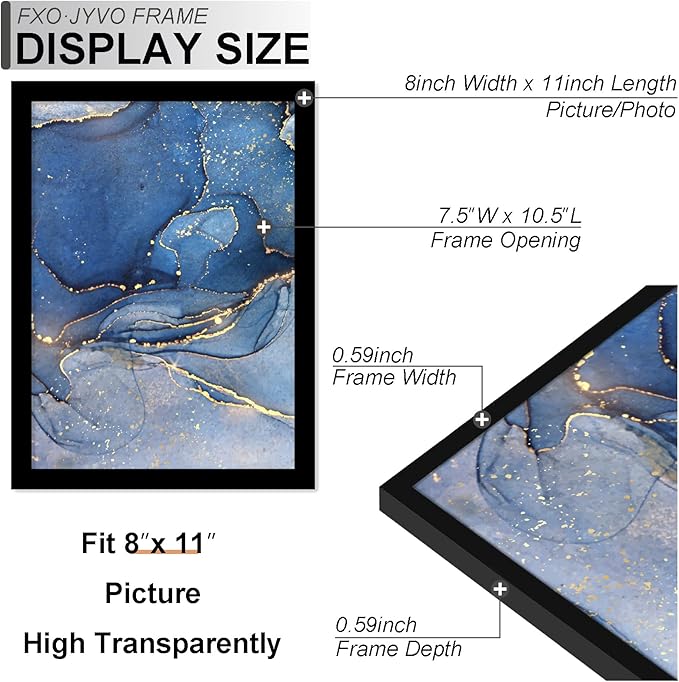 8x11 Picture Frame Set of 6, Black Frame for 8 x 11 Inch Picture Poster Photo, Light Weight and High Transparent 8 by 11 Frame for Wall - 6 Pack/Black/8"x11"