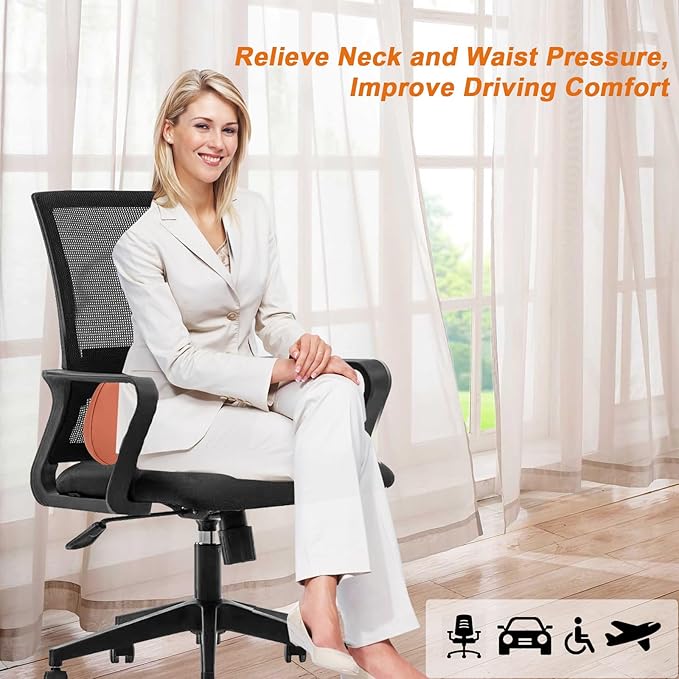 Lumbar Support Pillow for Car Memory Foam Back Sleeper Cushion for Drving Seat for Most Car SUV Home Office Grey