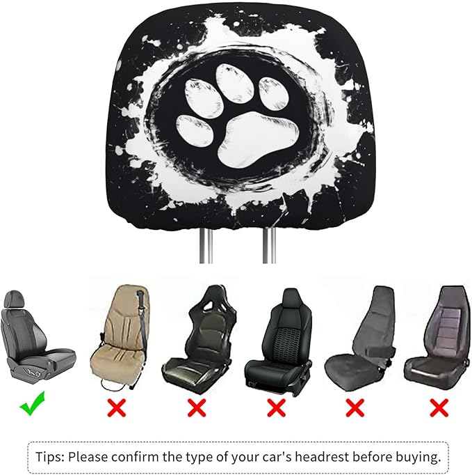 Dujiea 2 Pack Dog Paw Car Headrest Covers, Universal Soft Car Seat Head Rest Cover Protector, Vehicle Accessories Fabric Headrest Cover for Cars Vans Trucks