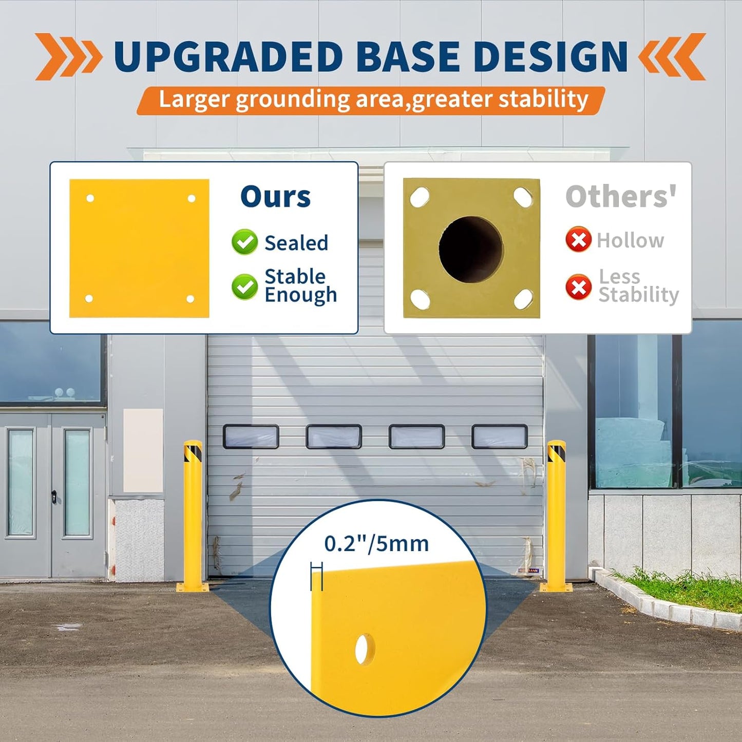 4.5x42 Inch Safety Bollard Post - Yellow Steel Bollard with Anchor Bolts (4-Pack) for Parking Lots, Walkways & Traffic Areas