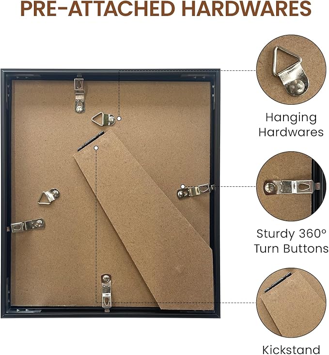 Heimlove 7x8 Metal Picture Frame,Black Aluminum Photo Frames-Real Tempered Glass,Tabletop Display,Mounting Horizontally or Vertically Decor for Wall-1Pack