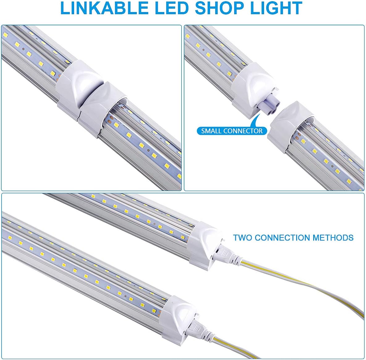 12 Pack,Led Shop Lights, 8FT Led Shop Light,100W 6000K 15000LM Clear White, Led Shop Light 8FT 110V Linkable Integrated V-Shape for Shop Garage,Warehouse,