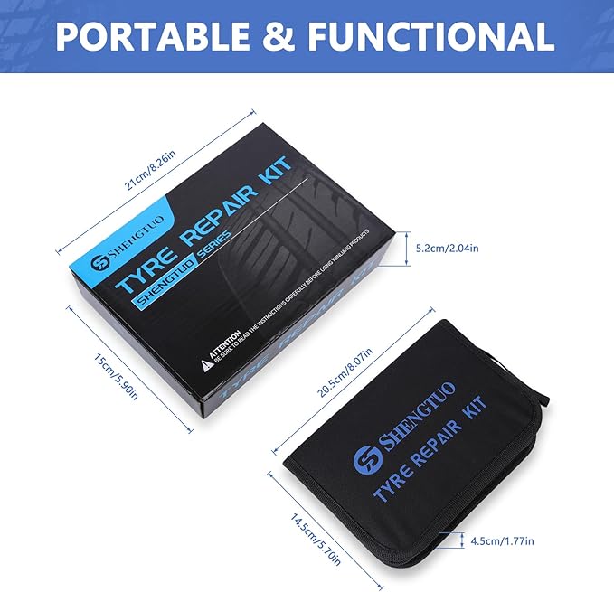 Universal Portable Tire Repair Kit 62PCS - Easy to Use and Well Packaged, Ideal for Emergency Situations Perfect for Car, Autos, ATV, UTV, Truck, Motorcycle, RV, etc.
