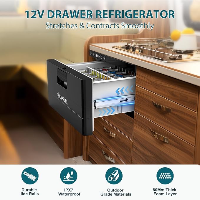 12 Volt Drawer Refrigerator, 31.2L(33QT) Drawer Electric Cooler RV Refrigerator APP Control (-4℉-68℉), Car Fridge Freezer for Travel Camping Road Trips Tailgating, Truck Van SUV (Upgraded Compressor)