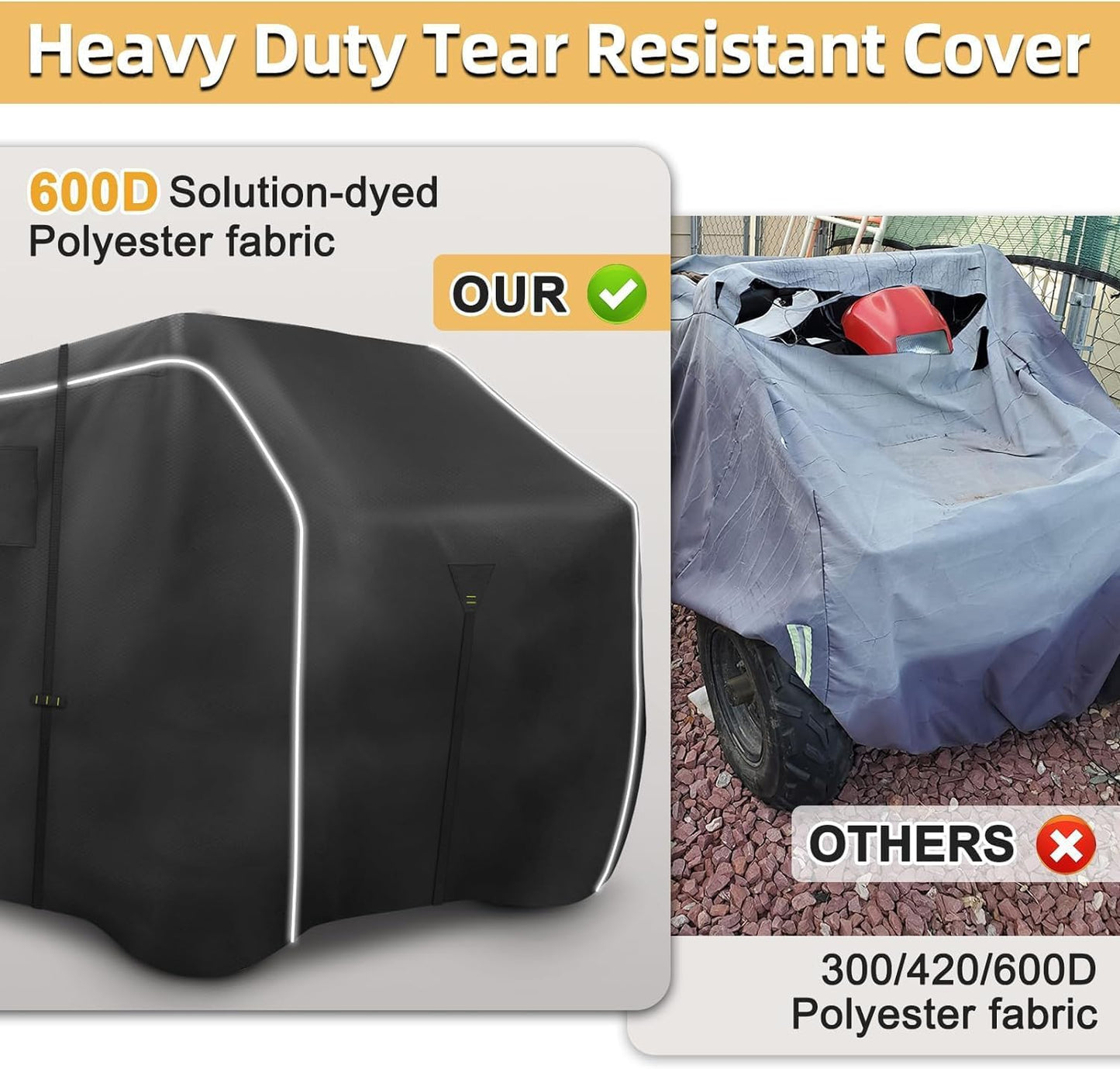 600D ATV Cover, Waterproof & Windproof 4 Wheeler Covers Outdoor Storage, Heavy Duty Quad Wheeler Cover Accessories Fit for Polaris Suzuki Honda, 85" L x 50" W x 42" H, Black