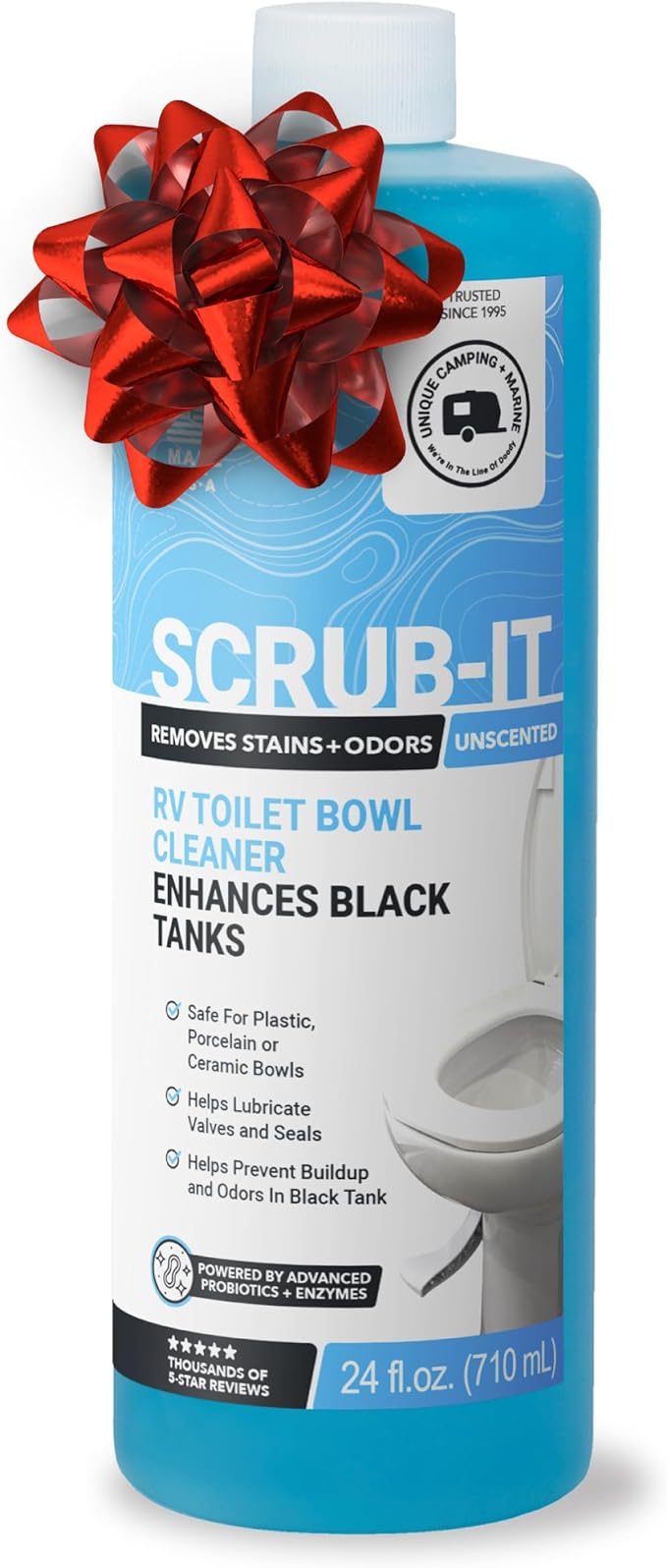 Unique Scrub-It RV Toilet Bowl Cleaner Liquid - Helps Remove Stink, Stains and Debris - Safe on All Toilet Types (24 oz)