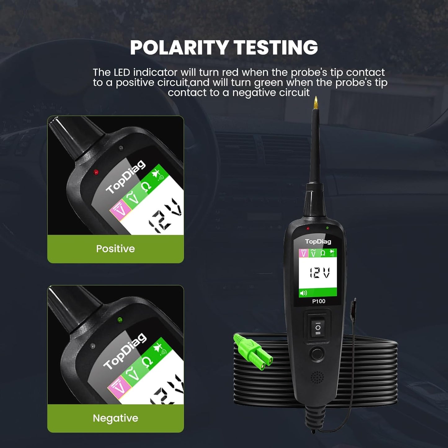 Power Circuit Probe Kit, P100 Car Circuit Tester, 12V 24V Automotive Electrical Tool, 6-30V Vehicle Short Circuit Finder with 40ft Cable, Trailer Truck Voltage Current Detector