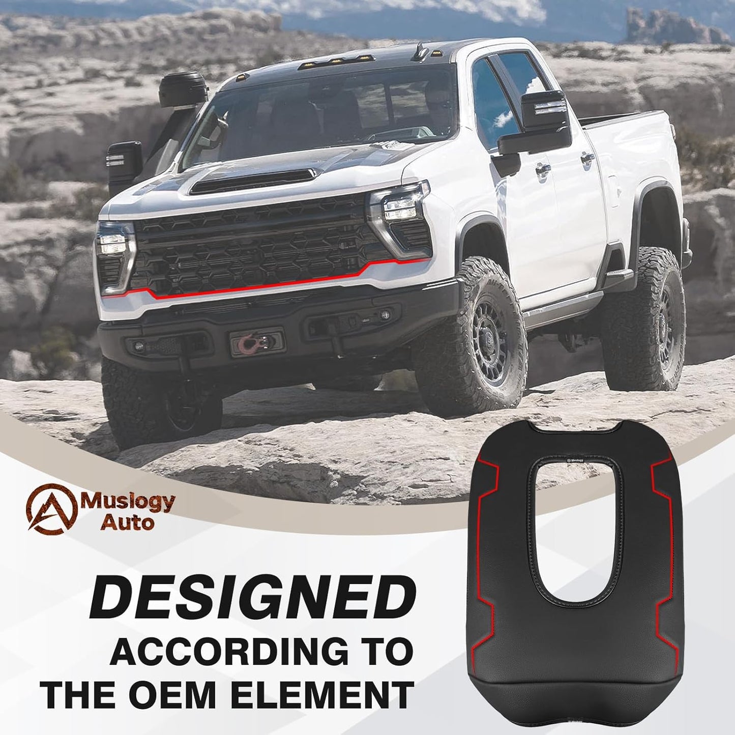 Muslogy Center Console Armrest Cover Compatible with Chevy Silverado & GMC Sierra 2019-2025 Comfort Armrest Pad Arm Rest Cushion Vegan Leather Protector Regular Thick(Jump Seat ONLY)