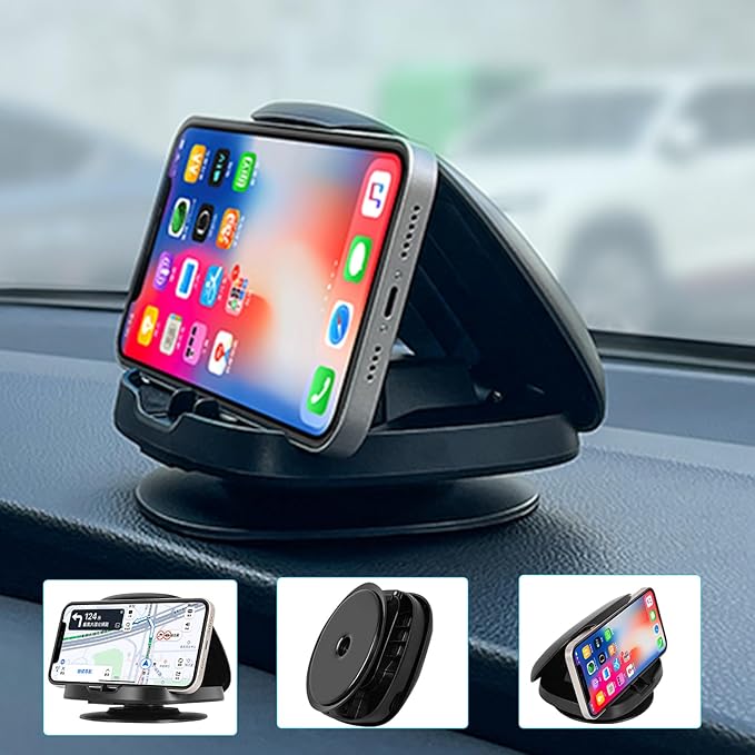 Phone Mount for Car, 360° Rotatable Dashboard Horizontal & Vertical Viewing Cell Phone Holder, Washable Reusable Car Phone Mount，for Mobile Phones