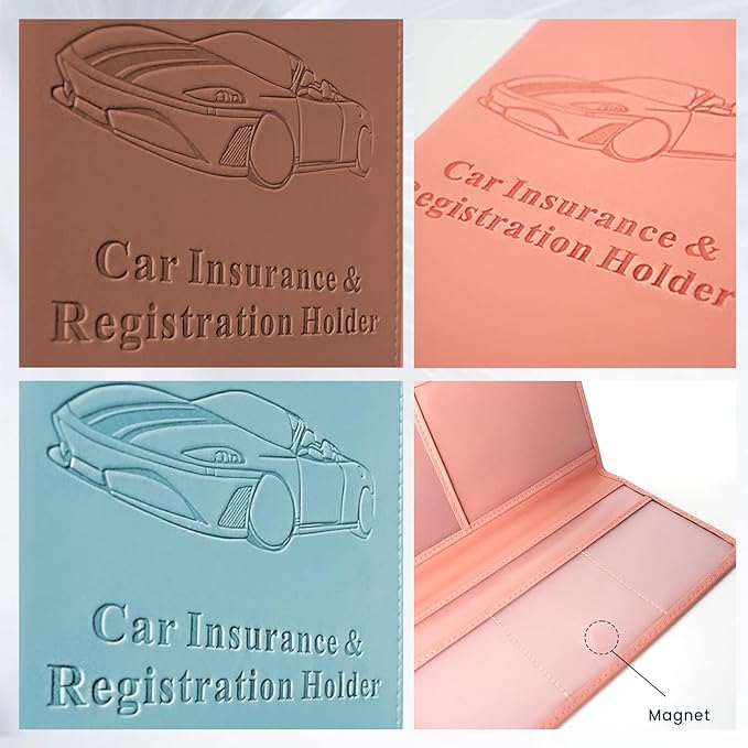 Car Registration & Insurance Card Holder Leather Auto Glove Box Organizer Document Wallet with Magnetic Shut