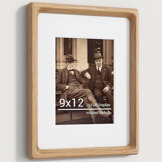 9x12 Picture Frames Natural Oak,Original Wood Hand Make Crafted Diploma Frame with Mat to 6x8 Graduation Picture Display,Family Picture,Wedding Picture,Photo,Certificate Tabletop & Wall Decoration