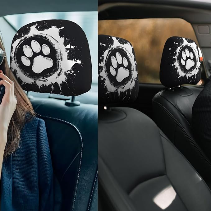 Dujiea 2 Pack Dog Paw Car Headrest Covers, Universal Soft Car Seat Head Rest Cover Protector, Vehicle Accessories Fabric Headrest Cover for Cars Vans Trucks