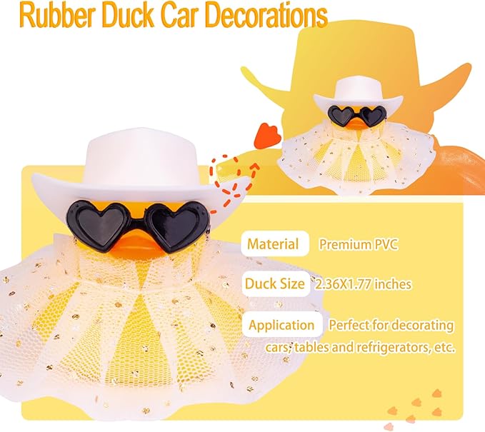 Car Rubber Duck Ornament Cute Duck Car Dashboard Decoration Accessories with Mini Hat Sunglasses and Skirt for Car Dashboard Decoration Accessories(AA6), JJ075E6