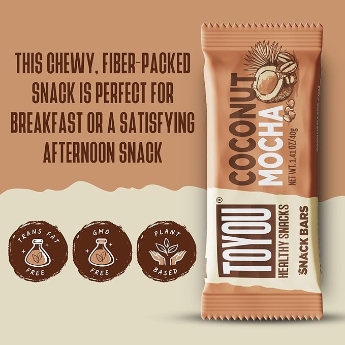 ToYou Chewy Fruit and Nut Bars - Healthy Protein Snacks | Coconut Mocha - 1.41 Ounce (Pack of 12) | Soft Chewy, Vegan, Fiber-packed Granola Bars for Adults and Kids, Made with Natural Ingredients