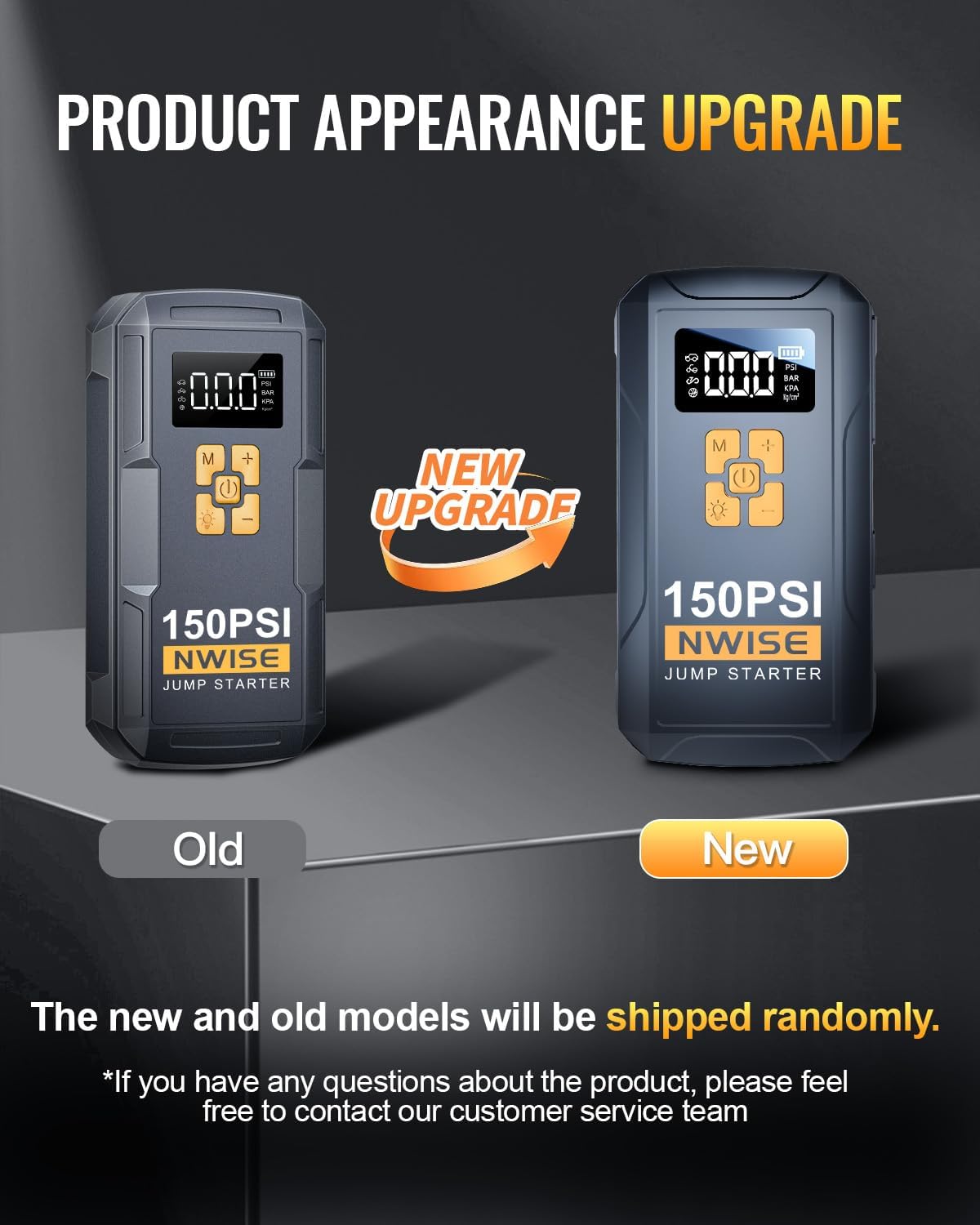 Portable Car Jump Starter with Air Compressor, 150PSI Jump Box Battery Pack with Digital Tire Inflator,12V Booster Pack with Large LCD Display, Emergency Light