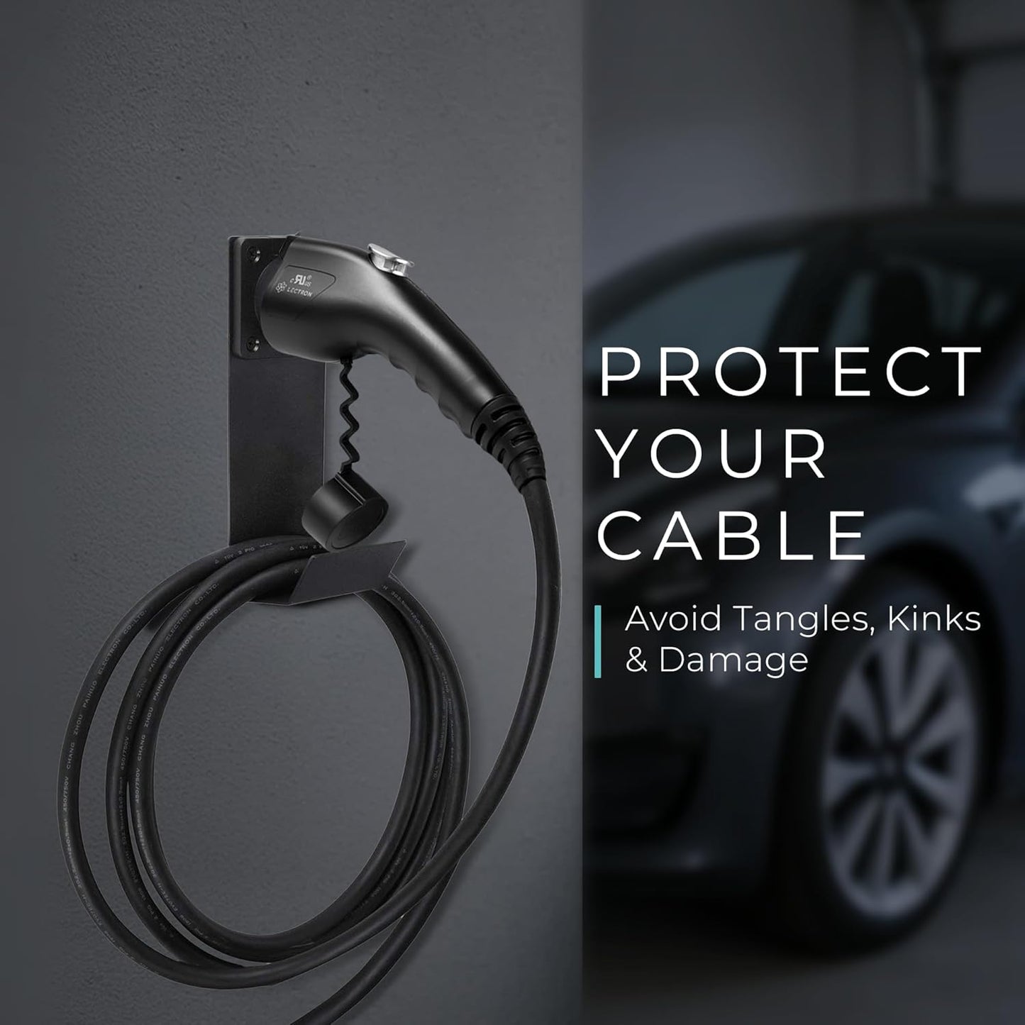 Lectron Electric Vehicle Charger Nozzle Holster Dock & J-Hook Combo for All J1772 EVs