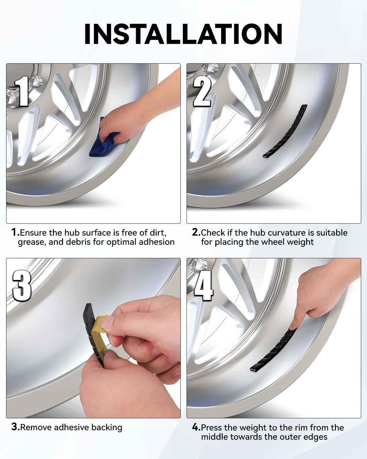 YIZBAP Wheel Weights Black 1/4oz 24 oz/Box, 96pcs, with Strong Black Adhesive. 0.25 Ounce Stick on Wheel Weights for Cars, Trucks, SUVs, Motorcycle, and Others