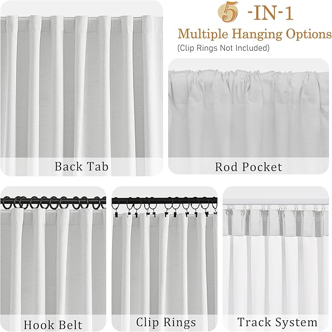 UHITECH Natural Blackout Curtains for Bedroom Living Room Darkening Drapes Black Out Curtain 63 Inches Length 2 Panels Set Thermal Linen Natural Drapes for Windows