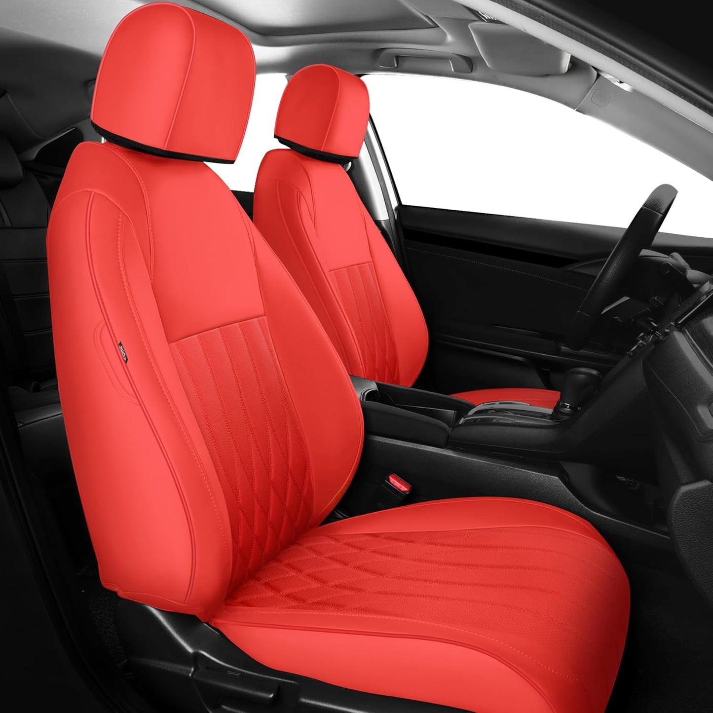 Seat Covers for Honda Civic Sedan EX-L, EX-T, EX, Touring, LX-P, Sport 2016 2017 2018 2019 2020 2021, Faux Leather Car Seats Cover Full Set(Rear Row 40/60 Split & Folding Backrest)-RED