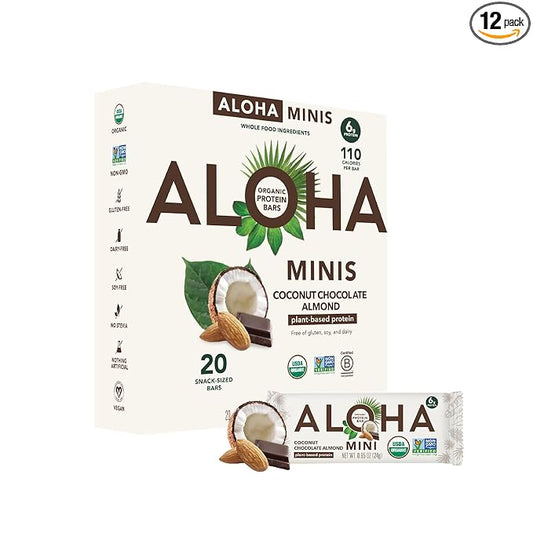 ALOHA Organic Plant Based Protein Bar MINIS |Coconut Chocolate Almond | 20 Count, 24g Bars | Vegan, Low Sugar, Gluten Free, Paleo, Low Carb, Non-GMO, Stevia Free, Soy Free, No Sugar Alcohols