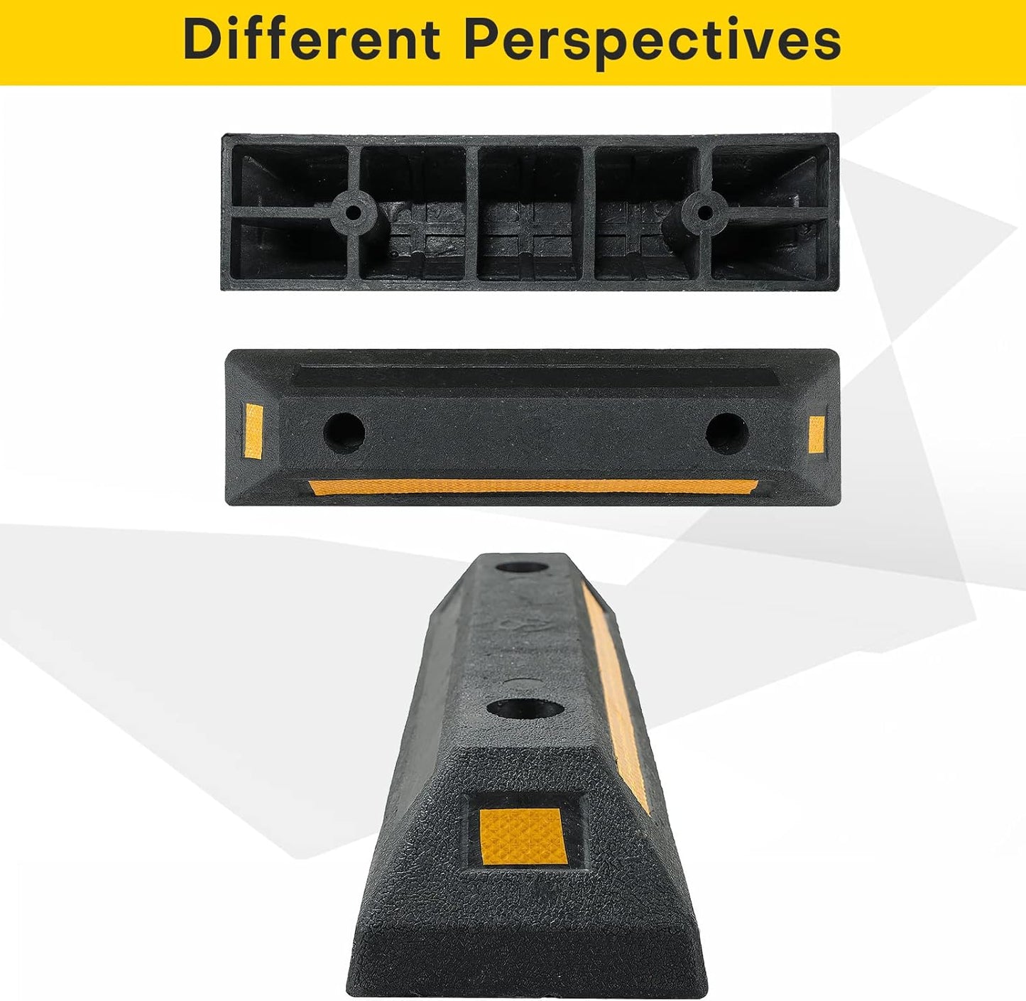 2 Pack Rubber Parking Guide Blocks | Heavy Duty Black Parking Blocks Parking Target Guide with Yellow Reflective Stripes, Wheel Stop Stoppers for Car, Truck, RV, Trailer, and Garage (2 Pack)