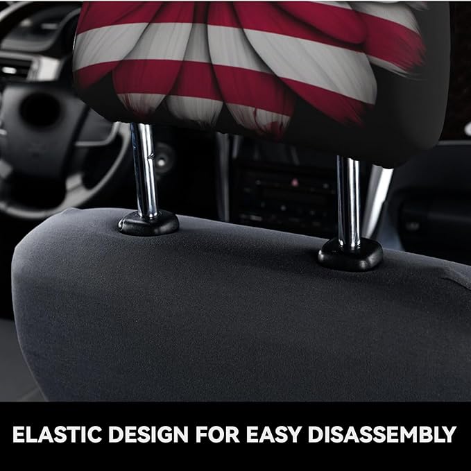 Dujiea 2 Pack American Flag Daisy Car Headrest Covers, Universal Soft Car Seat Head Rest Cover Protector, Vehicle Accessories Fabric Headrest Cover for Cars Vans Trucks