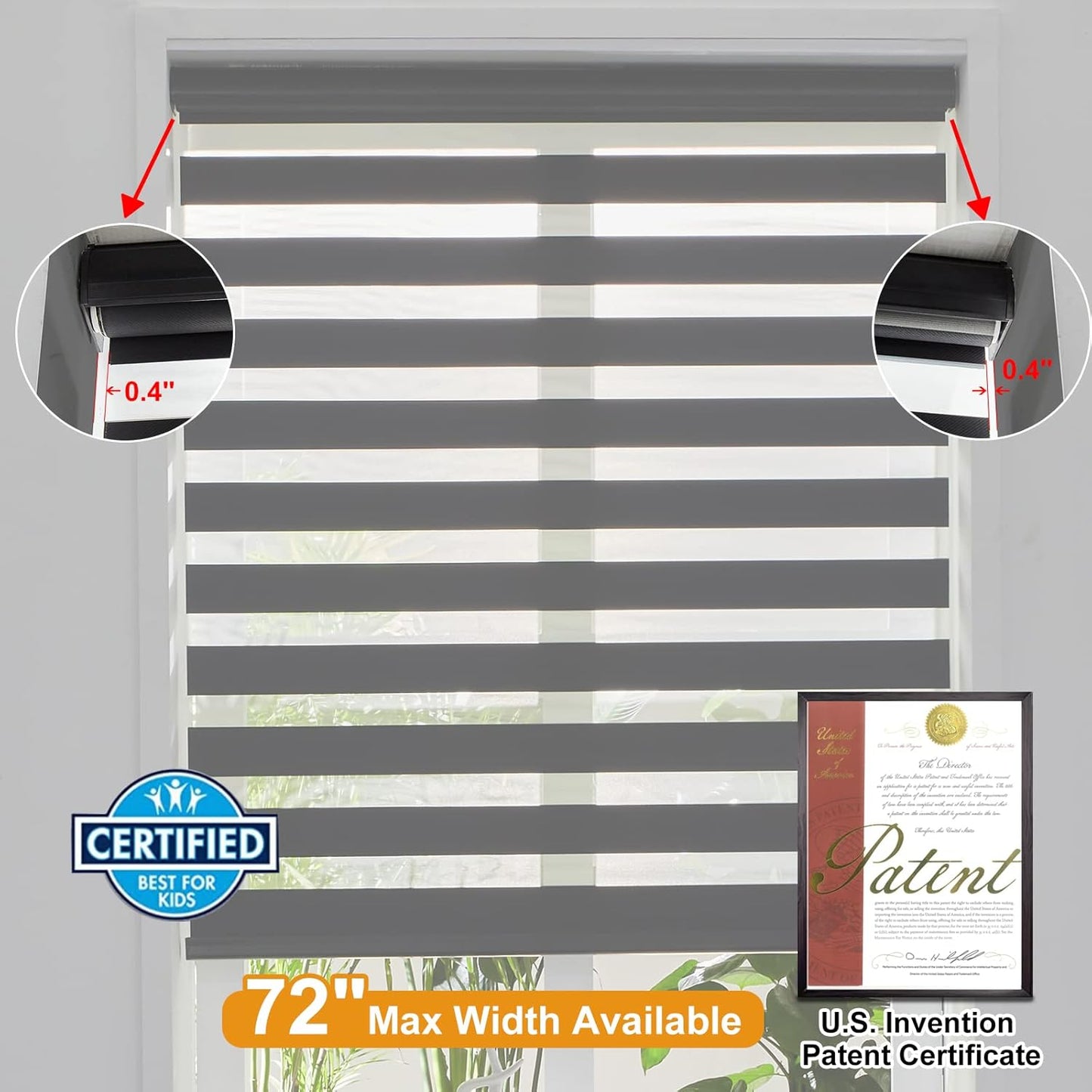 Persilux Cordless Zebra Blinds for Windows Free-Stop Roller Window Shades (39" W X 72" H, Black) Dual Layer Light Control for Day and Night, Light Filtering Sheer Shades for Home, Easy to Install
