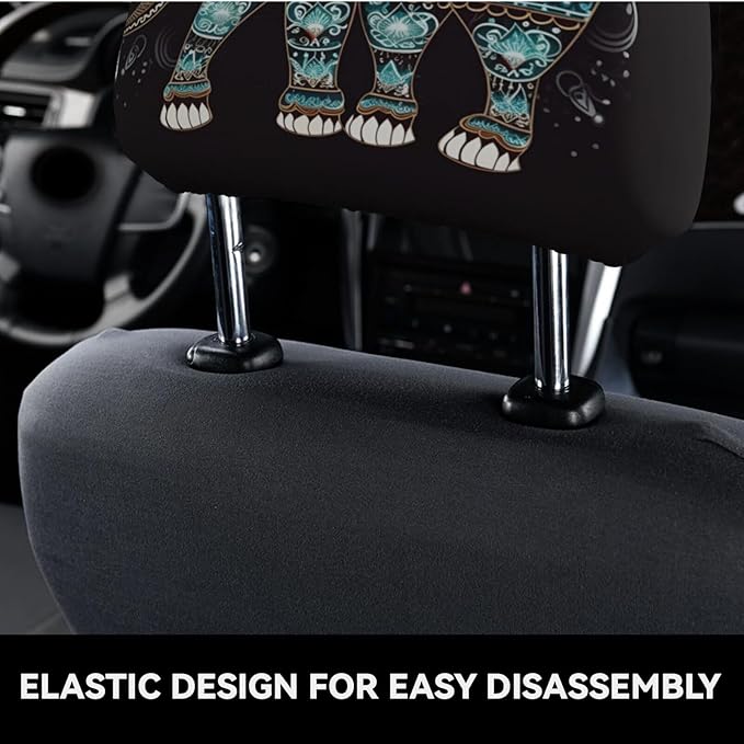 Dujiea 2 Pack Mandala Tribe Elephant Car Headrest Covers, Universal Soft Car Seat Head Rest Cover Protector, Vehicle Accessories Fabric Headrest Cover for Cars Vans Trucks