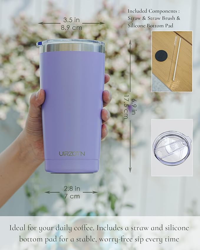 Travel Coffee Tumbler 20oz, Leakproof Travel Coffee Mug with Lid and Straw, Stainless Steel Double Wall Vacuum Insulated Tumbler for Hot/Iced Drinks (Textured Matte, Periwinkle)
