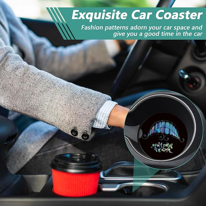 2 Pack Car Cup Holder Coasters - Halloween Alice Absorbent Ceramic Coaster, Car Coasters for Cup Holders, Car Interior Accessories for Women Men