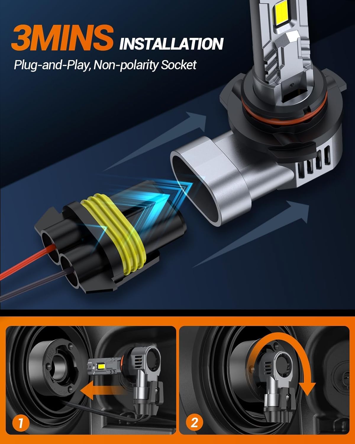 SEALIGHT 9007 Bulbs, 50000 LM HB5 Fog Light Bulbs, 1:1 Design, 6500KCool White, IP67, Plug-N-Play, Pack of 2