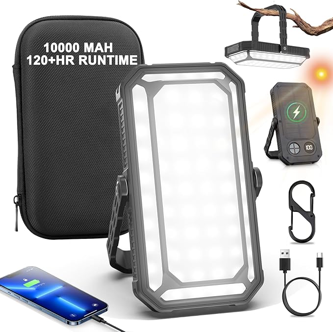 Camping Lantern LED Rechargeable - up to 120+ Hours, 10000mAh Portable Camping Lights with Redlight &12 Light Modes, LCD Display, Dimmable, Waterproof, Camping Lantern for Power Outages, Hurricane