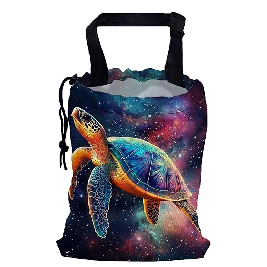 Sea Turtle Swimming in Galaxy Car Trash Bag,Hanging Drawstring Car Garbage Bag,Canvas Car Back Seat Organizer with Adjustable Buckle for Men and Women