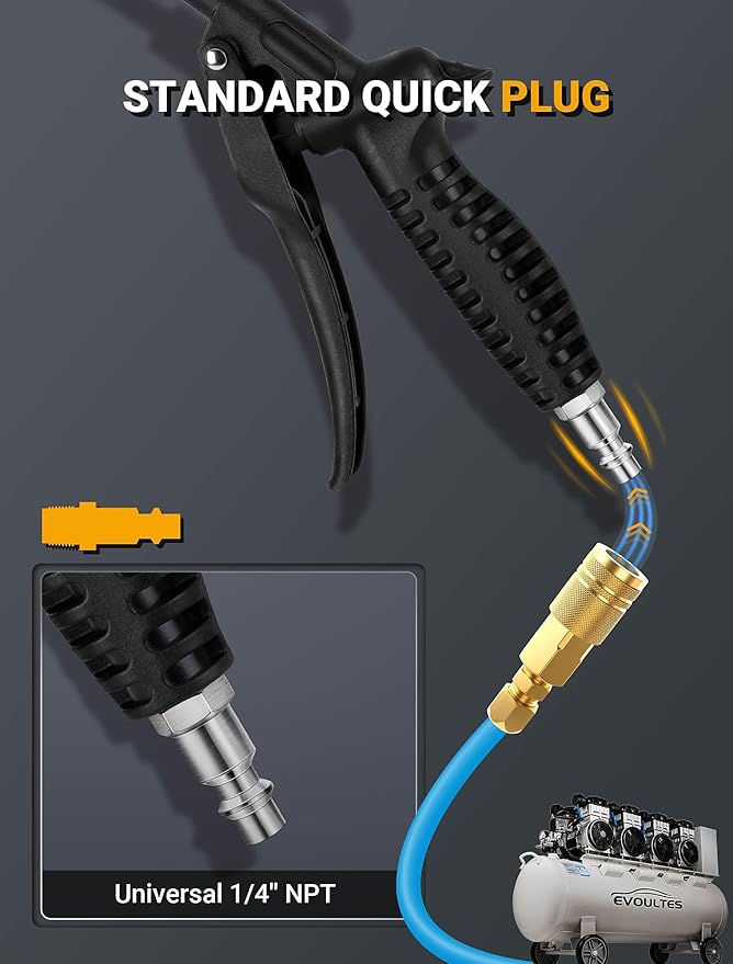 High Flow Air Blow Gun with Rubber Guard, Air Nozzle Blower Gun Angle Bent Jet Nozzle & 1/4" Standard Quick Plug, Air Gun for Air Compressor Accessories Pneumatic for Dust Removal Cleaning Tool