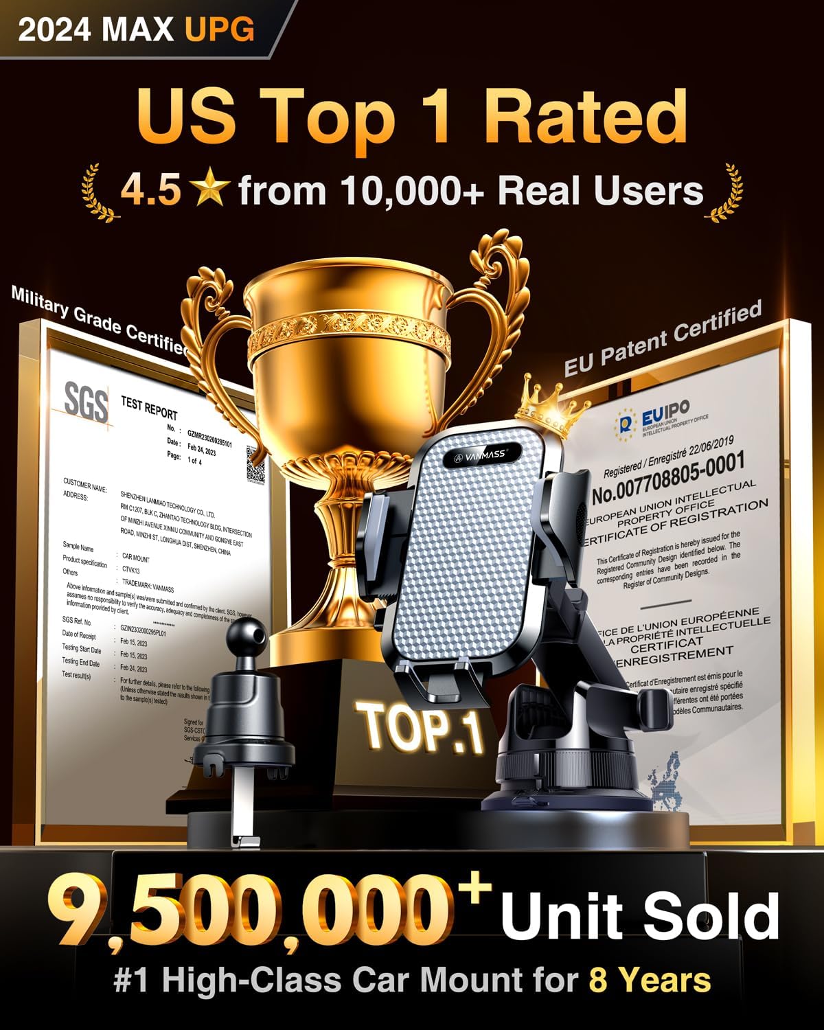 VANMASS [True Military-Grade] Car Phone Holder [Best Suction & Clip] Cell Phone Mount for Dashboard Windshield Vent Truck Cradle Dash Stand for iPhone 15 Pro Max 14 13 12 Android, White