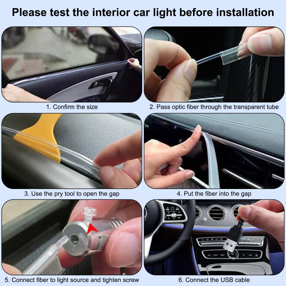 Interior Car Lights with Wireless APP & Remote Control, 9 in 1 RGB Car Ambient Lighting Kit with 4 Under Dash Lights & 5 Fiber Optic LED Strips, Sync to Music Inside Car Accessories