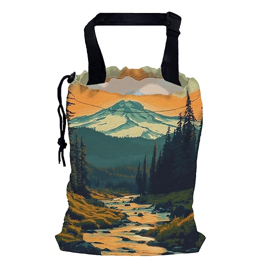 Forest Mountains Car Garbage Bag,Sunset in River Small Car Trash Bag Hanging,Drawstring Car Garbage Bag with Adjustable Buckle for Car Back Seat,SUVs,Camping,Road Trips