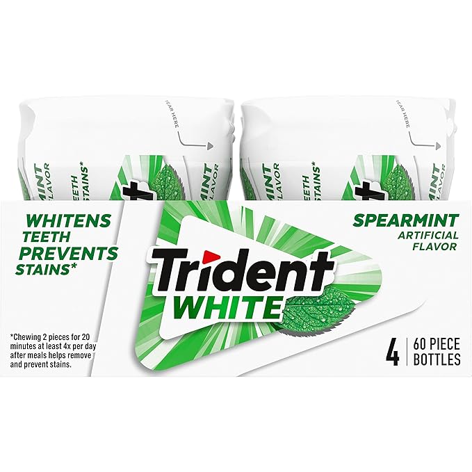 Trident White Spearmint Sugar-Free Chewing Gum, 4 Bottles of 60 Pieces (240 Total Pieces)