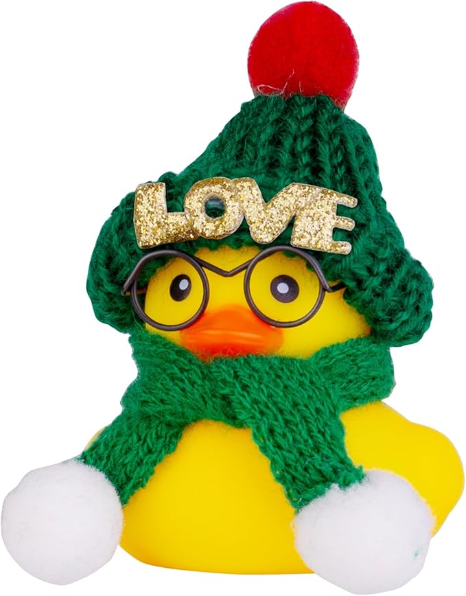 Car Rubber Duck Ornament Winter Duck Car Dashboard Decoration Accessories with Mini Hat Sunglasses Scarf or Bow(E1)