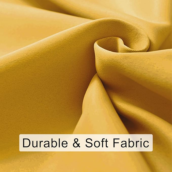 JIUZHEN Blackout Curtains for Bedroom - Thermal Insulated Room Darkening Noise Reducing, 60 x 84 Inch Length Curtains for Living Room, Set of 2 Panels with Tiebacks, Mustard Yellow