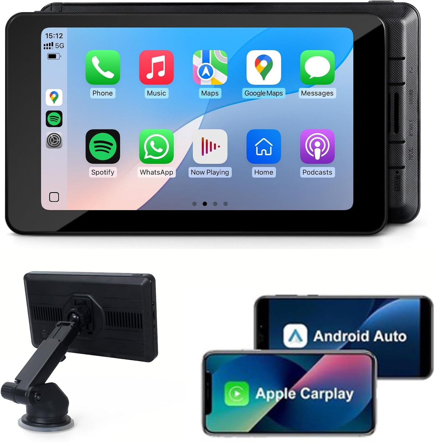 Wireless Car Stereo Compatable with Apple CarPlay and Android Auto, 7-inch Touch Screen in Car FM Transmission, with 5.0 Bluetooth Hands-Free/Mirrored Projection/Portable Car Stereo for All Vehicles
