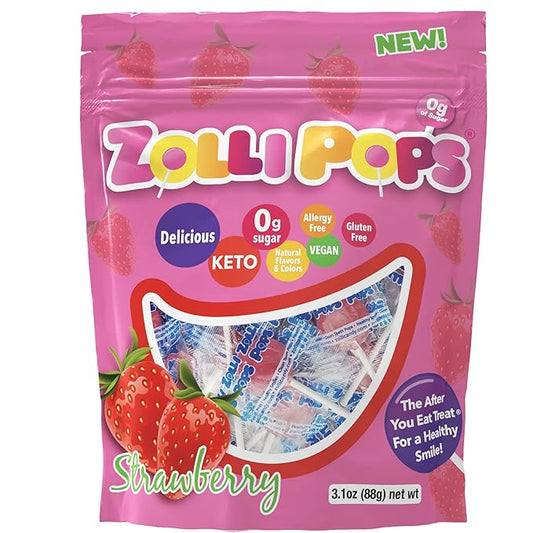 Zollipops Clean Teeth Lollipops AntiCavity Sugar Free Candy for a Healthy Smile Great for Kids Diabetics and Keto Diet Strawberry 3.1oz