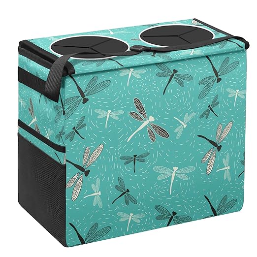 Car Trash Can Green Dragonfly Large Storage Garbage Can with Lid Hanging for Back Seat Leakproof Automotive Vehicle Trash Bin