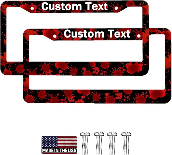 Custom License Plate Frame Blood - 2 Pack Personalized Add Text Black Custom License Plate Frame with Standard Us Canada Vehicles 12.3 X 6.3in